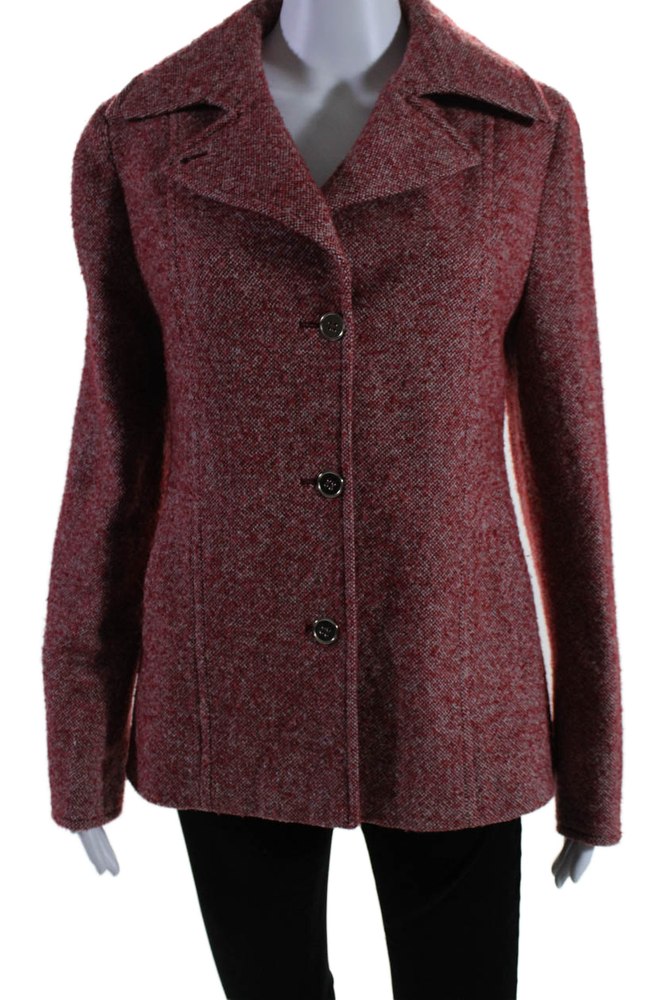 Isaia Napoli Womens Three Button Notched Lapel Blazer Jacket Red Wool 7833409159228