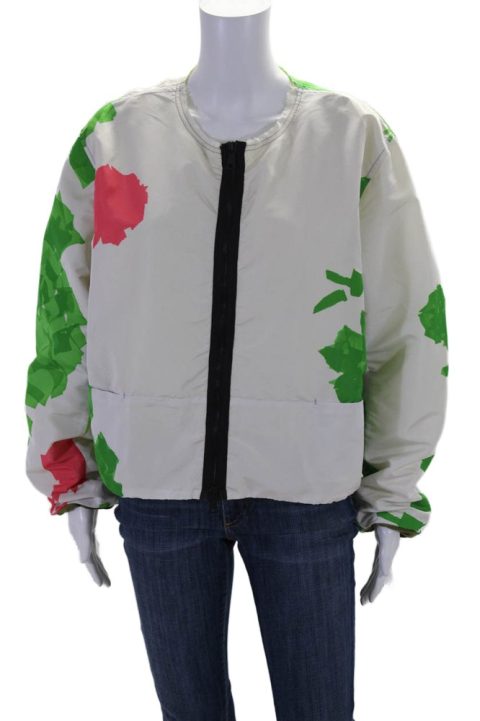 Rohka Womens Front Zip Cropped Summer Bomber Jacket White One 7833408241724
