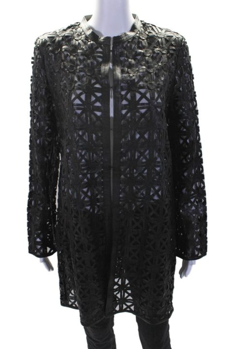 In Transit 2 Womens Black Leather Mesh Crew Neck Long Sleeve Jacket 7833401262140