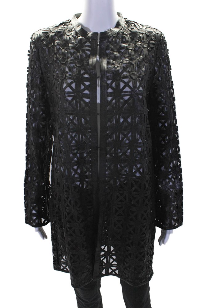 In Transit 2 Womens Black Leather Mesh Crew Neck Long Sleeve Jacket 7833401262140