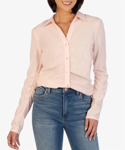 Mercedes Long Sleeve Button Down Shirt In Soft Pink 7705936166972