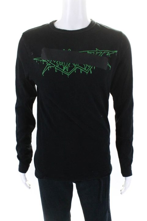 Off White Mens Long Sleeves Drawstring Bottom Tee Shirt Black 7833411420220