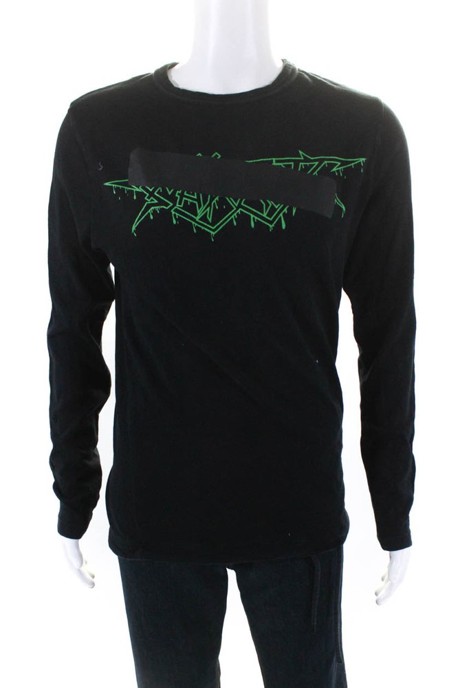 Off White Mens Long Sleeves Drawstring Bottom Tee Shirt Black 7833411420220