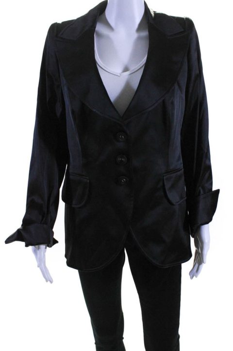 Escada Womens Wide Lapel Button Down Suit Jacket Jet Black 7833410895932
