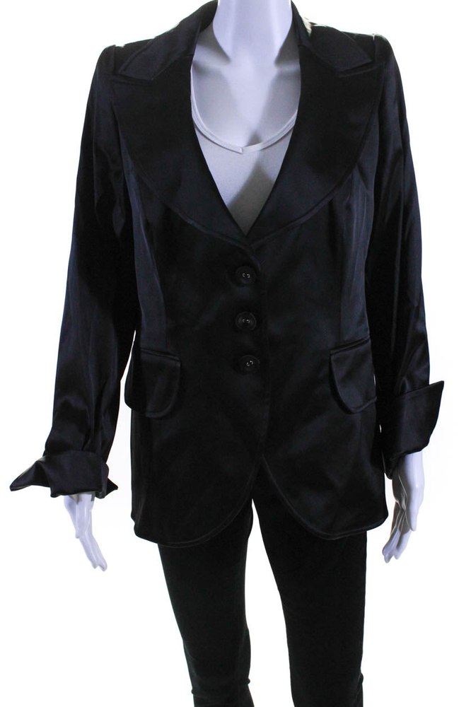 Escada Womens Wide Lapel Button Down Suit Jacket Jet Black 7833410895932