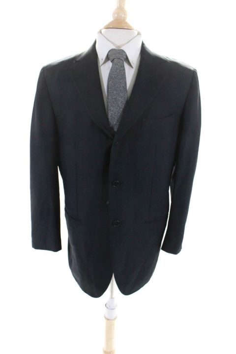 Borrelli Mens Two Button Notched Collar Blazer Jacket Black Wool 7833412239420
