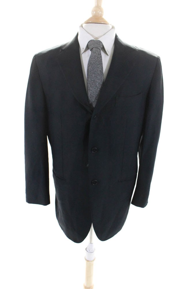 Borrelli Mens Two Button Notched Collar Blazer Jacket Black Wool 7833412239420