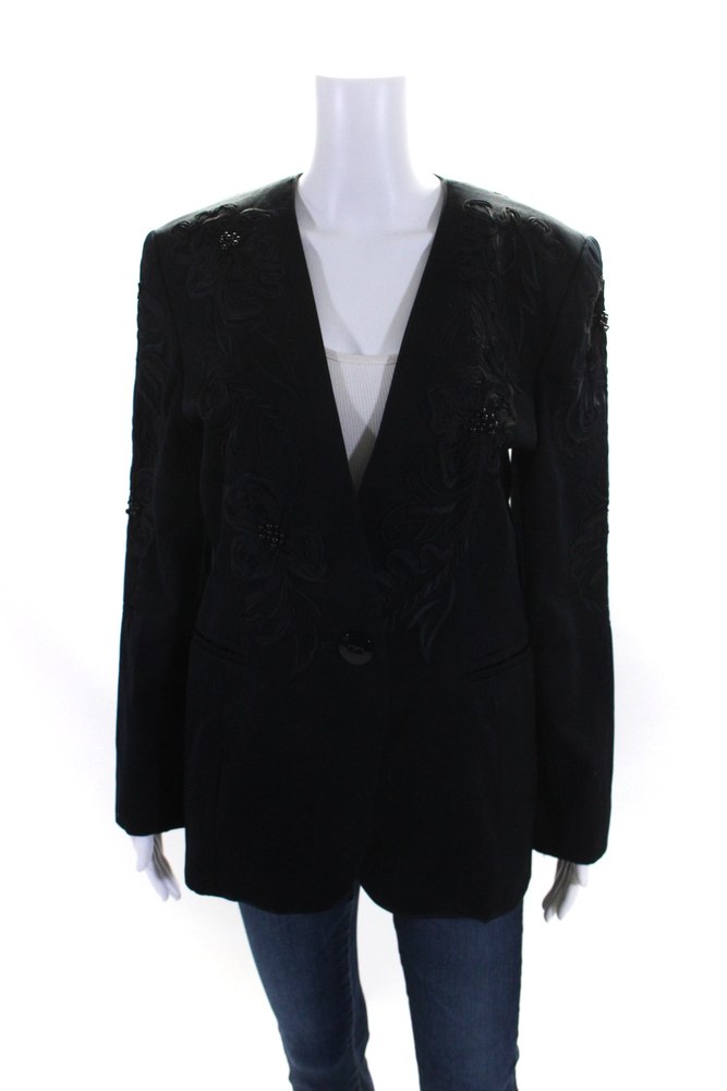 Escada Margaretha Ley Womens Single Button Embroidered Jacket Navy 7833409683516