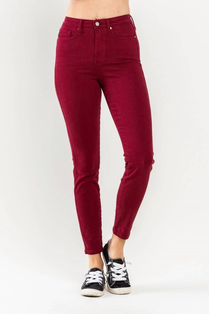 High Rise Control Top Skinny Jeans In Scarlet 7705947701308