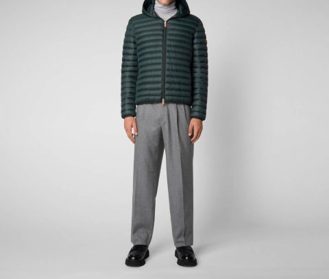 Men’s Puffer Hoodie Coat In Green