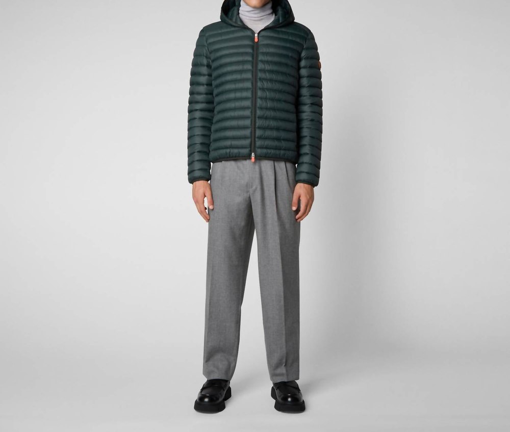 Men’s Puffer Hoodie Coat In Green