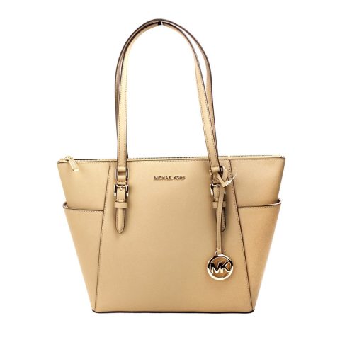 Michael Kors Charlotte Camel Large Leather Top Zip Tote Bag Women’s Purse