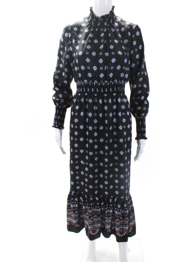 Erdem Women’s High Neck Long Sleeves Tiered Maxi Dress Black Paisley 7833435275324