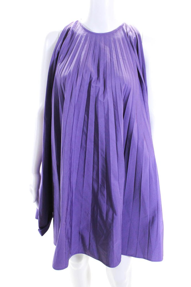 Valentino Women’s Round Neck Sleeveless Pleated Mini Dress Purple 7833440878652
