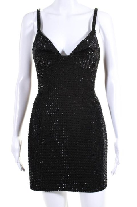 Area Crystal Black Mini Dress 7833429442620
