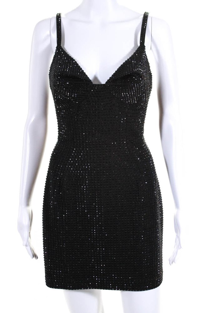 Area Crystal Black Mini Dress 7833429442620