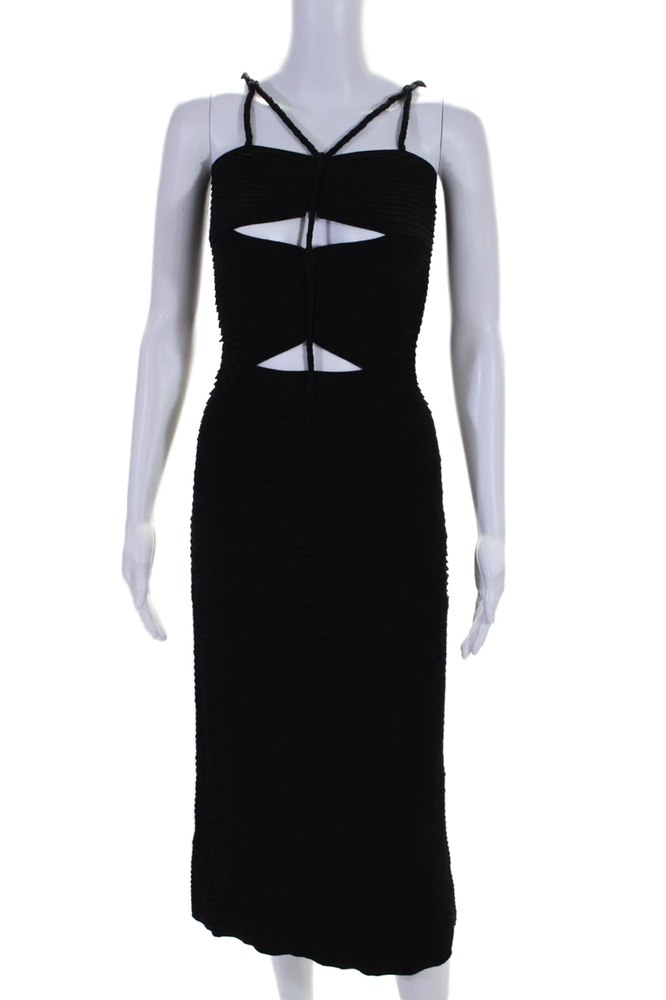 Altuzarra Womens Pleated Sweetheart Strappy Cut-Out Maxi Dress Black 7833435996220