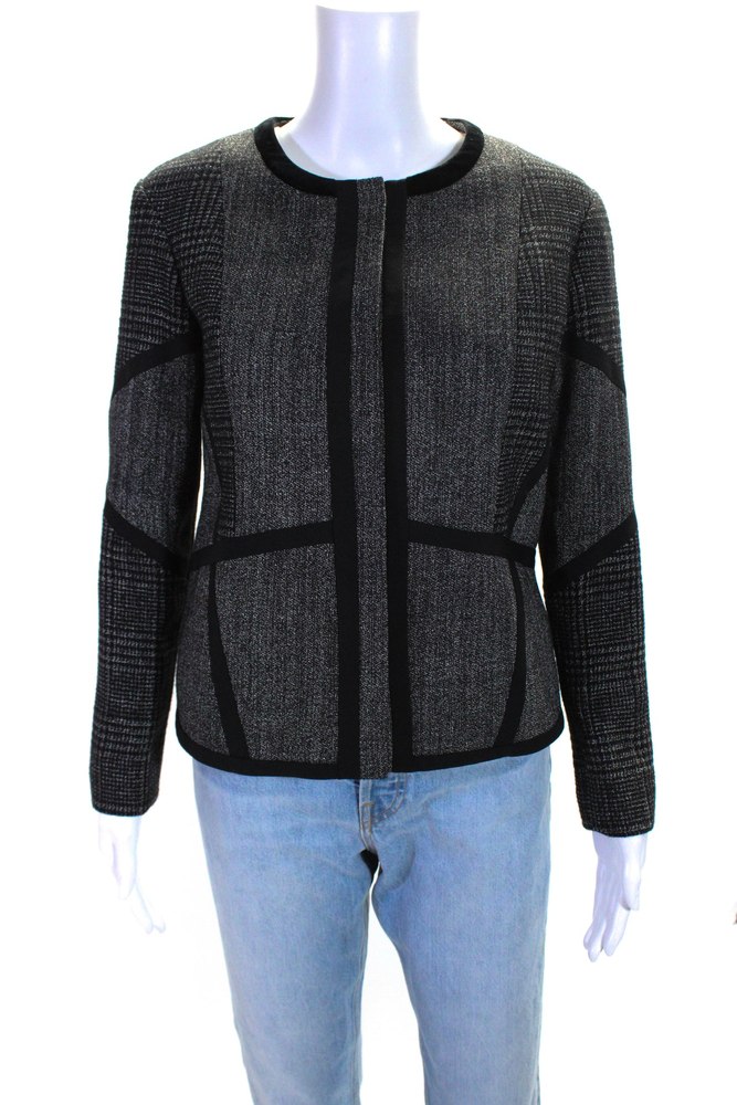 Etro Milano Womens Houndstooth Round Neck Snap Closure Jacket Gray Black 7833429311548