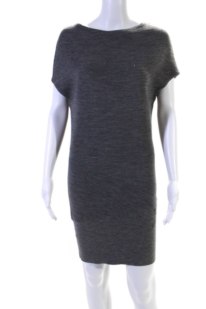 Alexander McQueen Women’s Round Neck Sleeveless Ribbed Mini Dress Gray 7833437667388