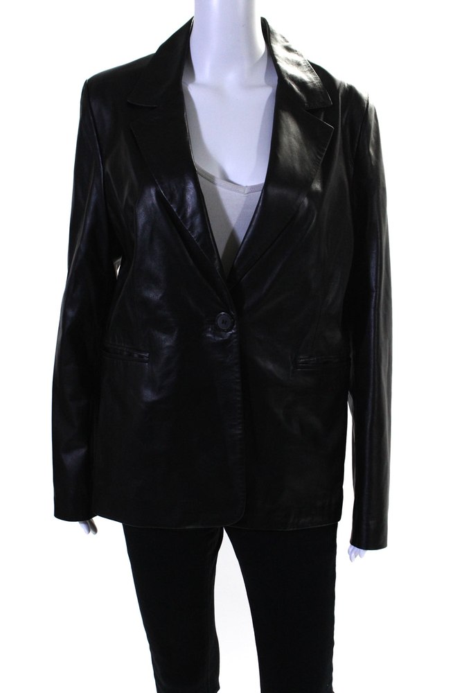 In Transit Womens Leather Wide Lapel Single Button Jacket Black 7833429180476