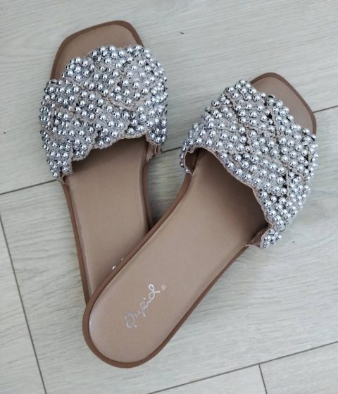 Rhinestone Slides In Nude/silver Knit 7705999474748