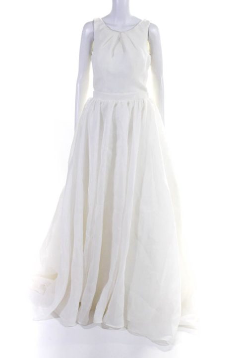 Maggie Sottero Couture Womens Round Neck Sleeveless Wedding Dress White 7833427935292