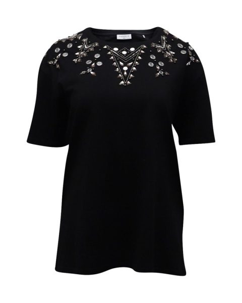 Sandro Paris Embellished T-Shirt in Black Cotton