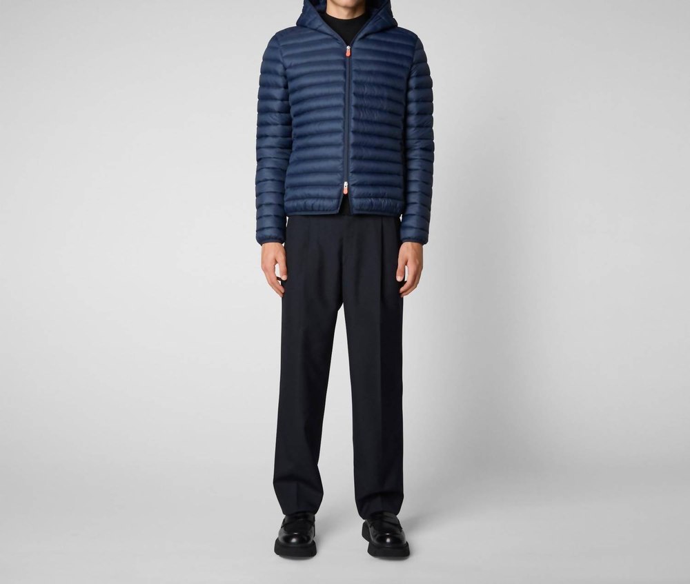 Men’s Puffer Hoodie Coat In Navy Blue