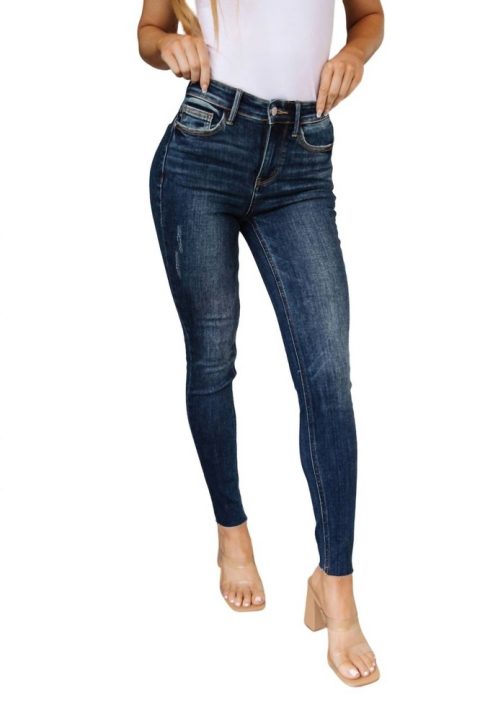 Mid Rise Raw Hem Skinny Jeans In Dark Vintage Wash 7706028867644
