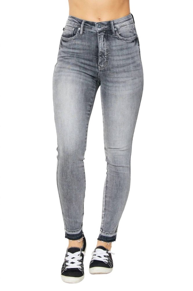 High Rise Control Top Release Hem Skinny Jeans In Washed Out Grey 7706024017980