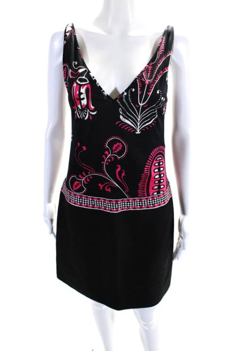 Emilio Pucci Womens Knit Abstract Print V-Neck Backless Mini Dress Black 7833456902204