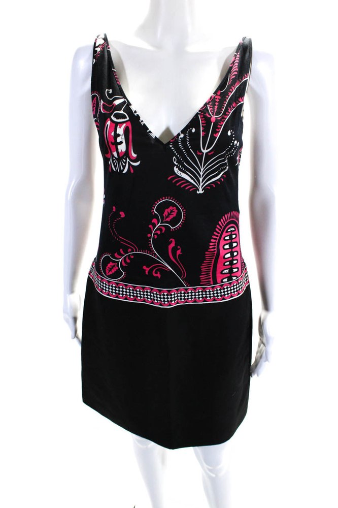 Emilio Pucci Womens Knit Abstract Print V-Neck Backless Mini Dress Black 7833456902204