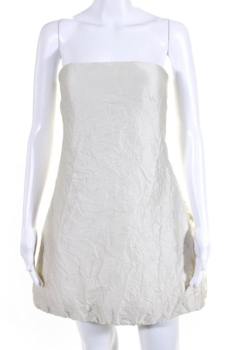 Brandon Maxwell White Crinkled Mini Dress 7833458704444