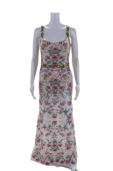 Marchesa Notte Womens White Floral Lace Scoop Neck Sleeveless Gown Dress 7833486262332