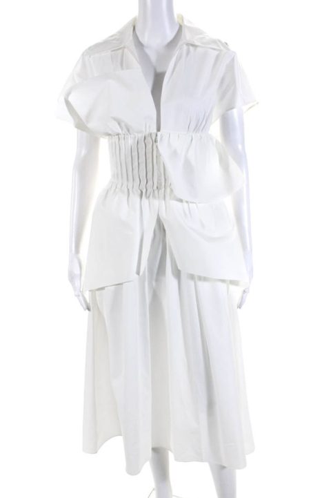 Fendi Women’s Collar Sleeveless Ruffle Maxi Dress White 7833457983548