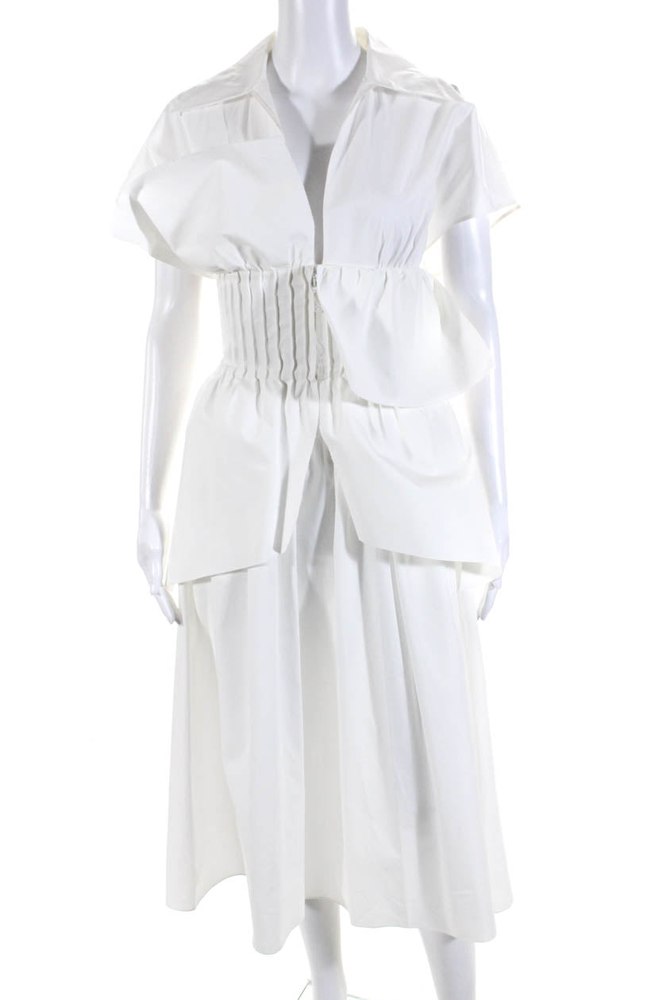 Fendi Women’s Collar Sleeveless Ruffle Maxi Dress White 7833457983548