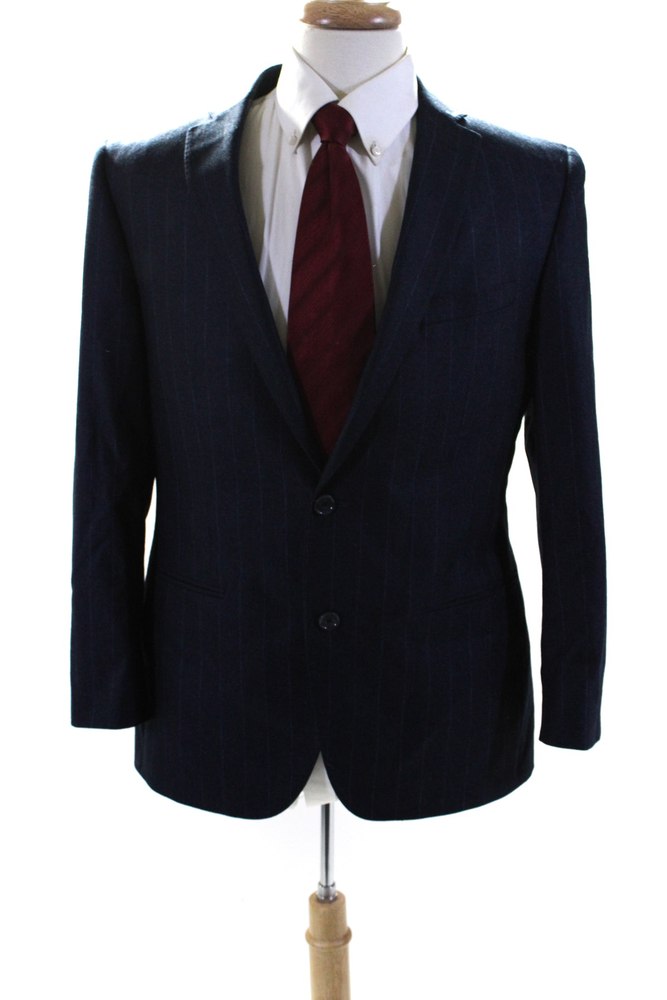 Corneliani Mens Herringbone Pinstripe Two Button Blazer Jacket Navy 7833488818236