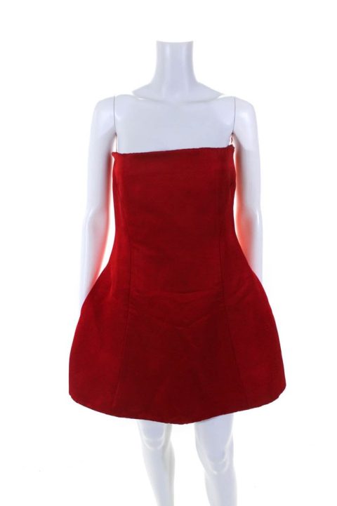 Khaite Womens Bright Red Linen Strapless Mini Fit & Flare Dress 7833473187900