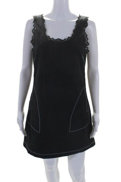 Simkhai Womens Cotton Blend Lace Trim 2 Pocket Sleeveless Mini Dress Navy 7833486786620