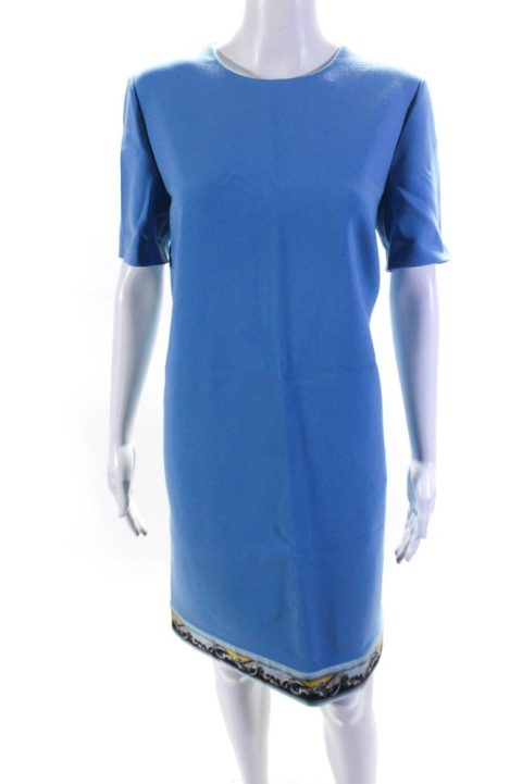 Emilio Pucci Womens Satin Hem Short Sleeve Woven Shift Dress Blue 7833487015996