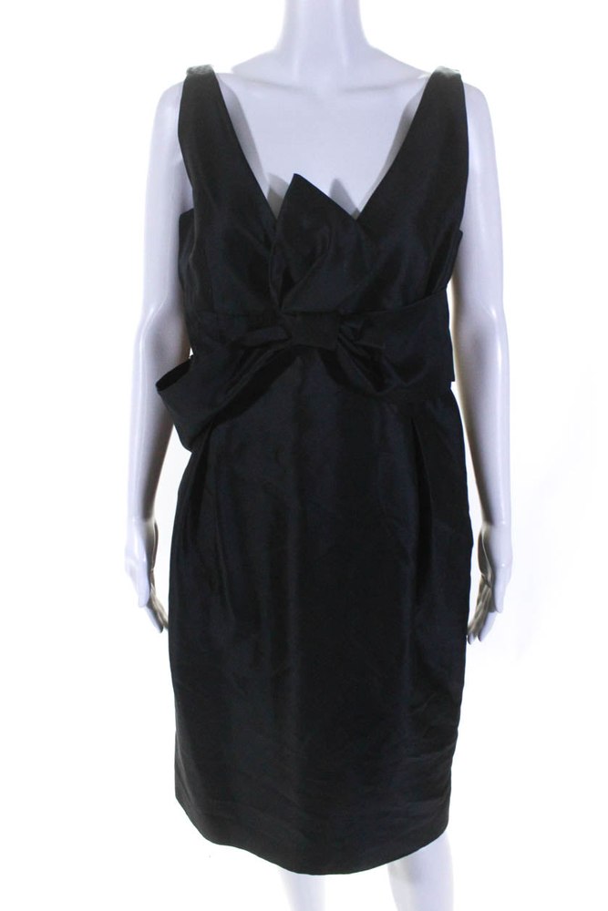 Kiton Womens V Neck Bow Waist Sleeveless Dress Black Cotton Blend 7833481478204