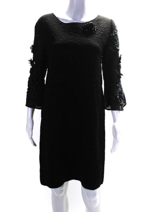 Fendi Womens Embellished Short Sleeve Jacquard Shift Dress Black 7833490980924