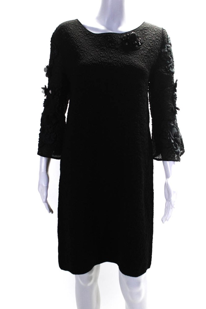 Fendi Womens Embellished Short Sleeve Jacquard Shift Dress Black 7833490980924