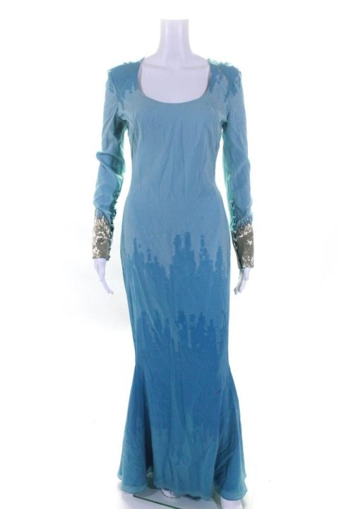 Gomez Gracia Womens Blue Silk Beaded Scoop Neck Zip Back Ombre Gown Dress 7833492324412
