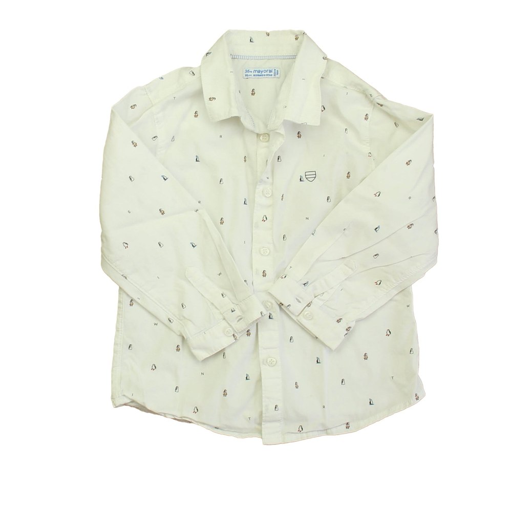 Mayoral Boys White Penguins Button Down Short Sleeve 7805920706620