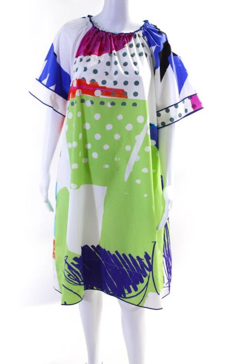 Rohka Womens Multi Print Poplin Short Sleeve Shift Dress Multicolor 7833507627068