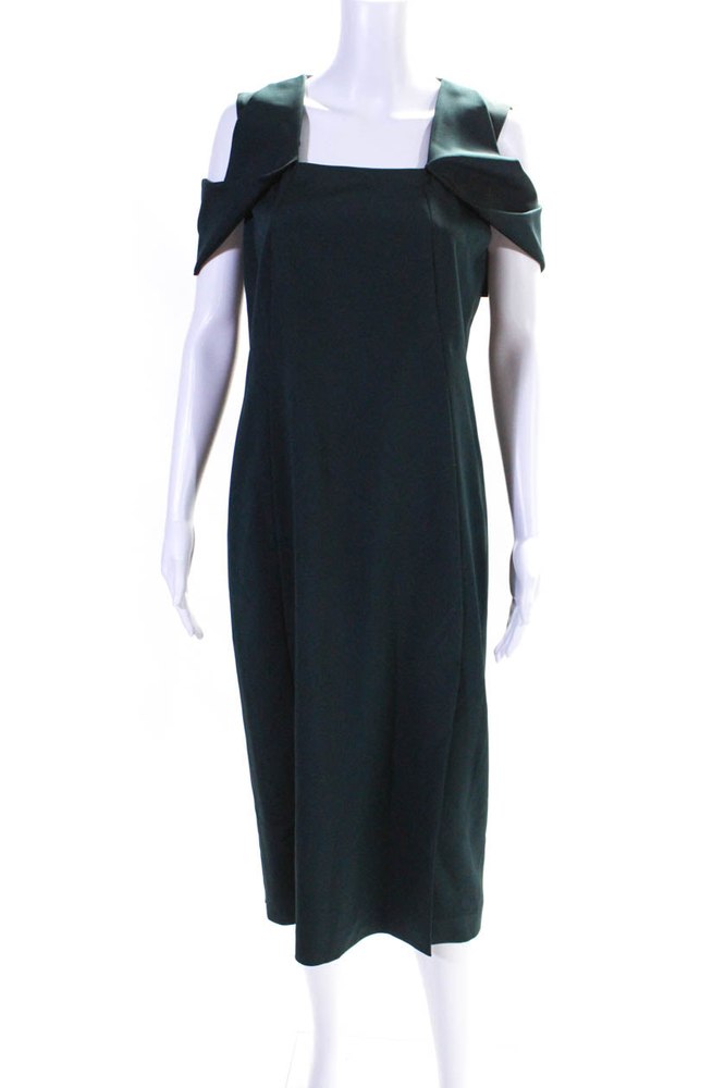 Akris Womens Cold Shoulder Square Neck Sheath Dress Dark Emerald Silk 7833503498300