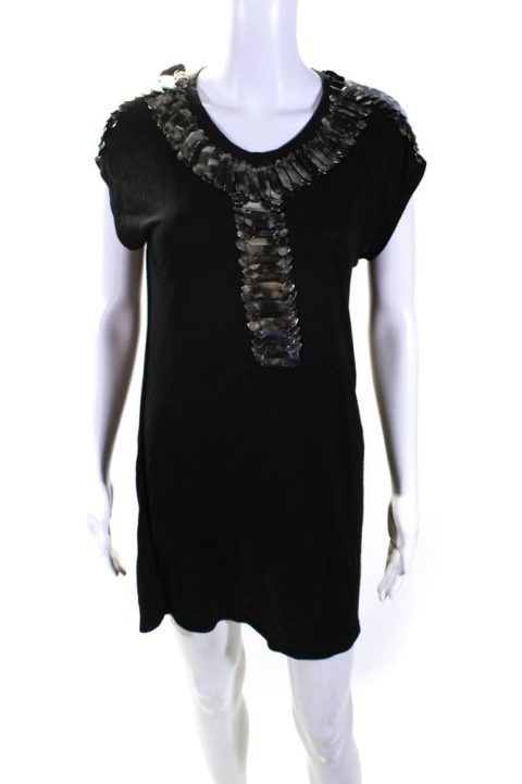 Givenchy Womens Metal Applique Short Sleeves Shirt Dress Black 7833520996412