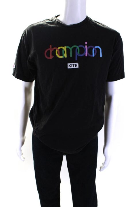 Champion x Kith Mens Jersey Knit Crew Neck Short Sleeve T-Shirt Tee Black 7833533349948