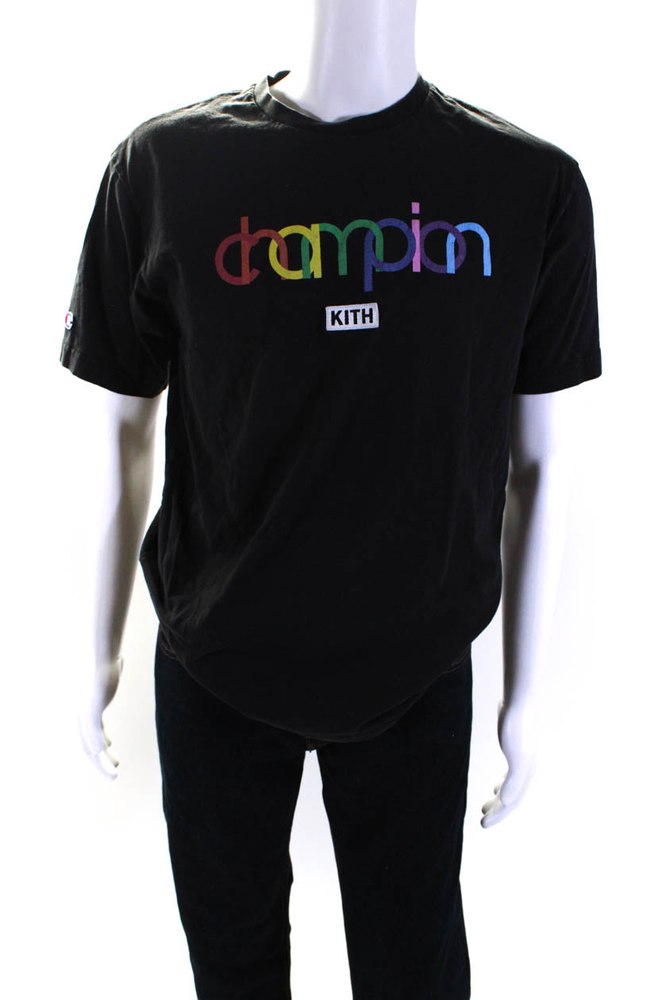 Champion x Kith Mens Jersey Knit Crew Neck Short Sleeve T-Shirt Tee Black 7833533349948